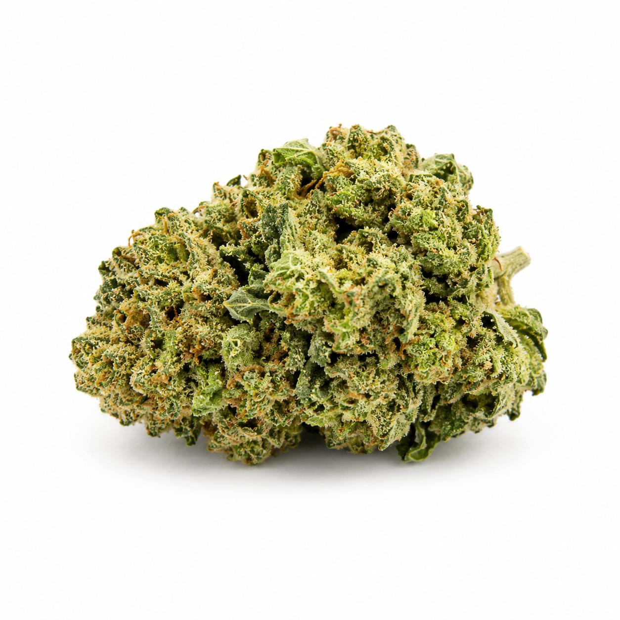 Premium Death Bubba indica flower with dense structure, purple accents, and abundant trichome coverage.