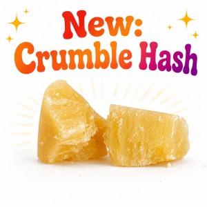 Rectangular Crumble Bar Hash cannabis concentrate with a soft crumbly texture and rich golden-brown appearance on a clean background.