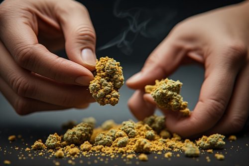 Hands crumbling soft blonde hash onto a joint, demonstrating how to use hash Canada style for a smooth, even burn.