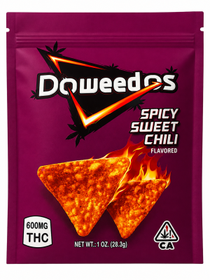 Package of Doweedos THC Chips, a cannabis-infused savoury snack containing 600mg THC per bag.