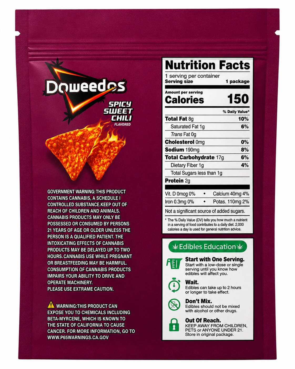 Package of Doweedos THC Chips, a cannabis-infused savoury snack containing 600mg THC per bag.