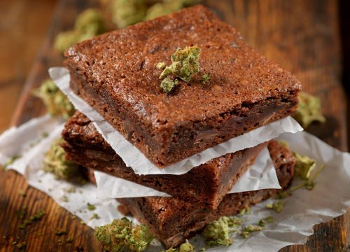 Fudgy cannabis brownies infused with homemade cannabutter