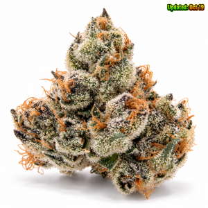 Pink Runtz cannabis flower with frosty white trichomes, purple-green buds, and bright orange pistils.